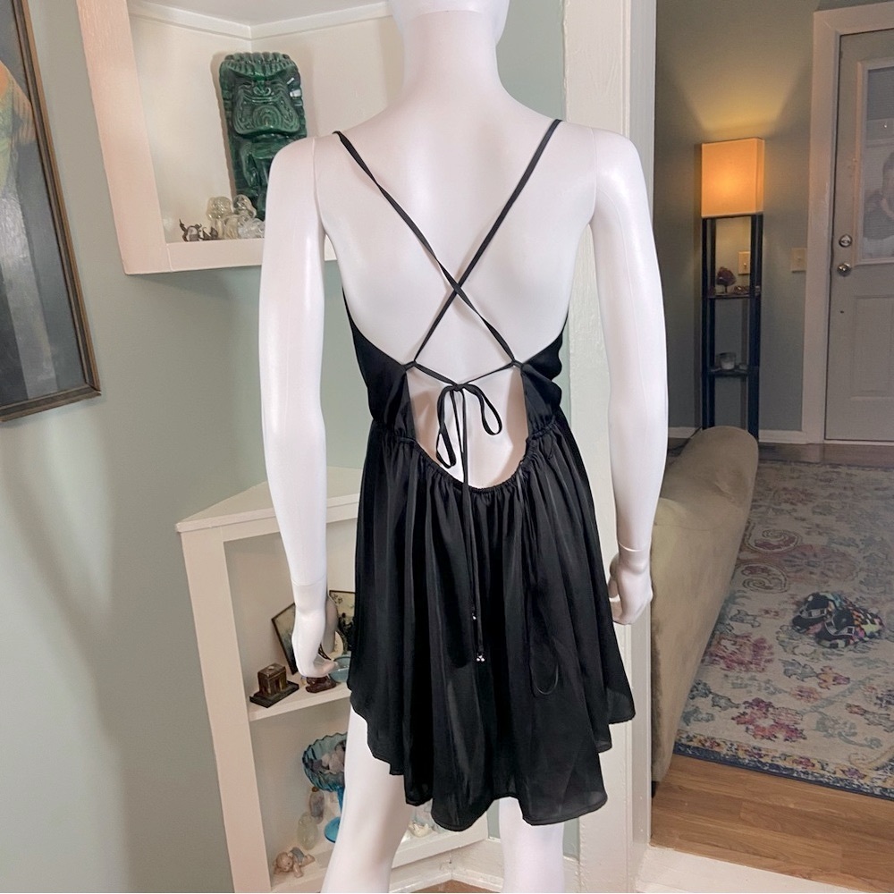 Intimately Free People Strappy Backless Lace Up Satin Black Mini Slip Dress S - Picture 9 of 14